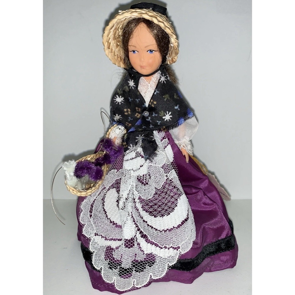 Vintage 70s France Doll Victorian Girl Holding Basket 7"